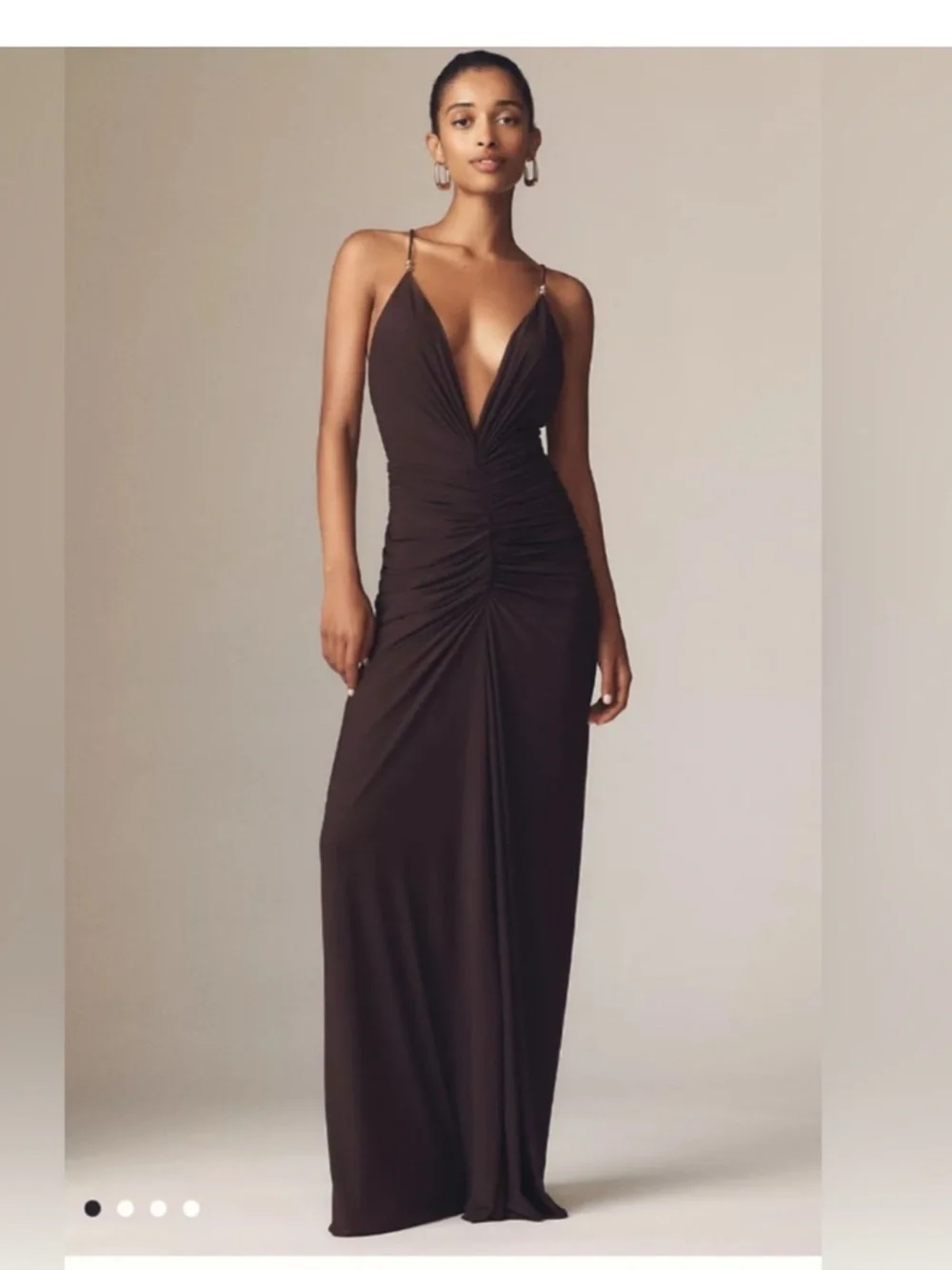Ronny Kobo Anya V-Neck Column Jersey Maxi Dress in Chocolate